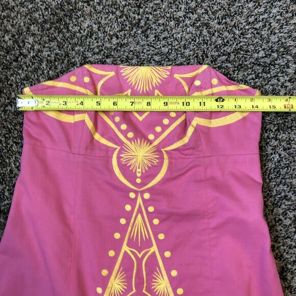 Lilly Pulitzer Dress 0 Strapless Lined Embroidered Pink Yellow Lined Embroidered - Picture 6 of 10